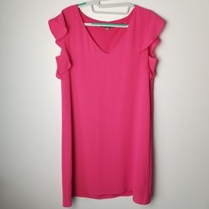 Rose & Olive fuchsia flutter sleeve v-neck dress S